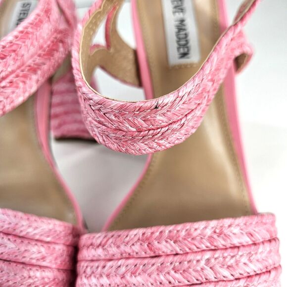 Steve Madden Lombardo Heeled Sandal Pink Raffeta Platform Buckle Ankle Strap W8 - Picture 16 of 16